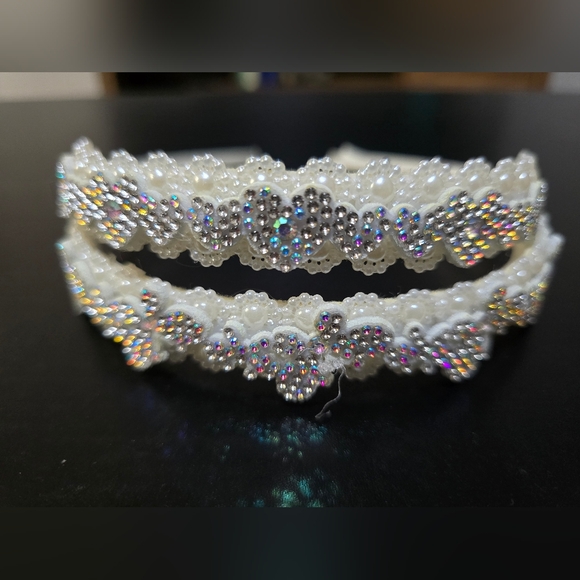 Set of 2 Sparkling White and Silver Beaded Hairbands, Brand New! - Picture 1 of 4